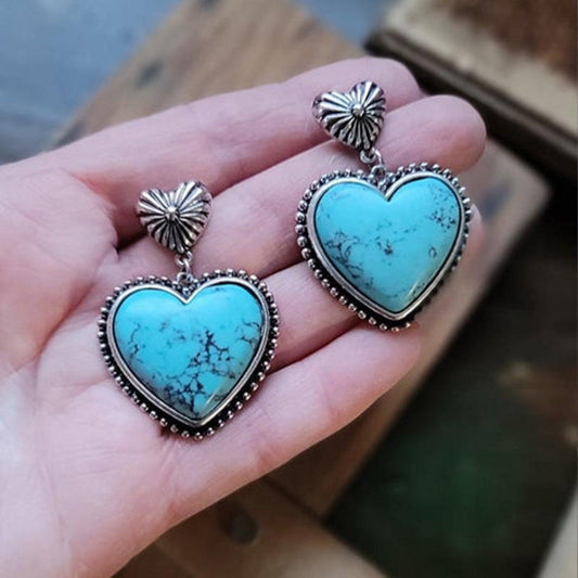Artificial Turquoise Alloy Heart Dangle Earrings Carauana Store