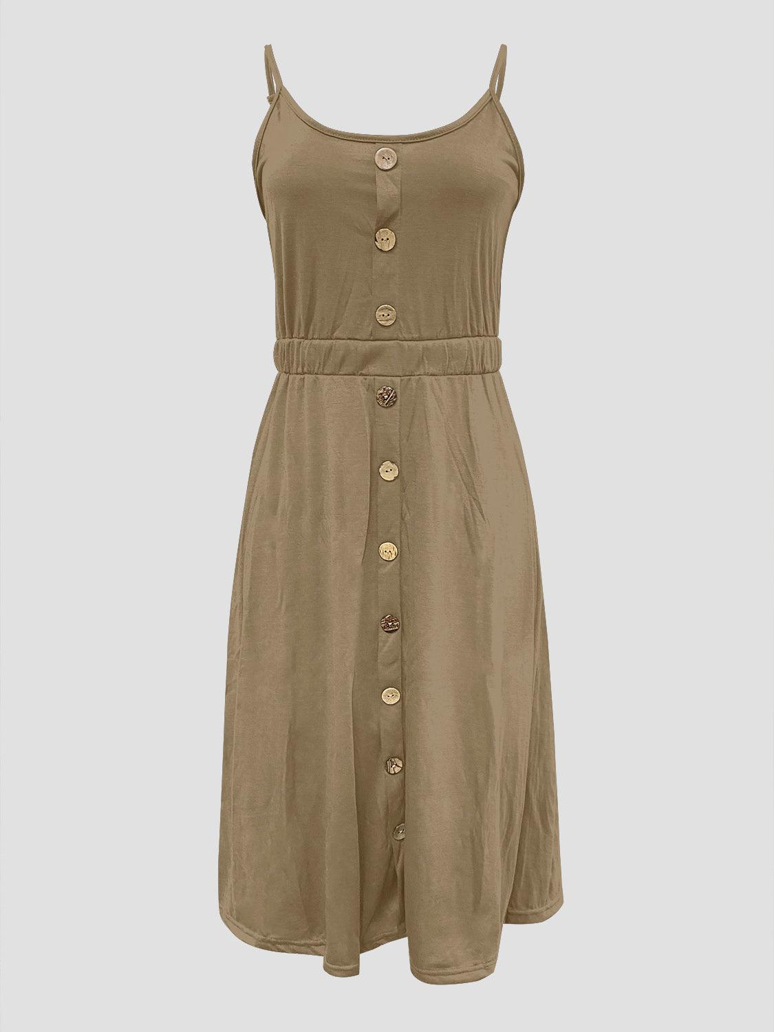 Decorative Button Spaghetti Strap Dress Carauana Store