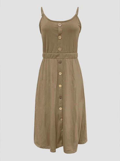 Decorative Button Spaghetti Strap Dress Carauana Store