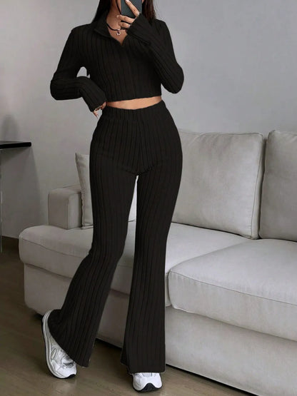 Honey Zip Up Long Sleeve Top and Pants Set Carauana Store