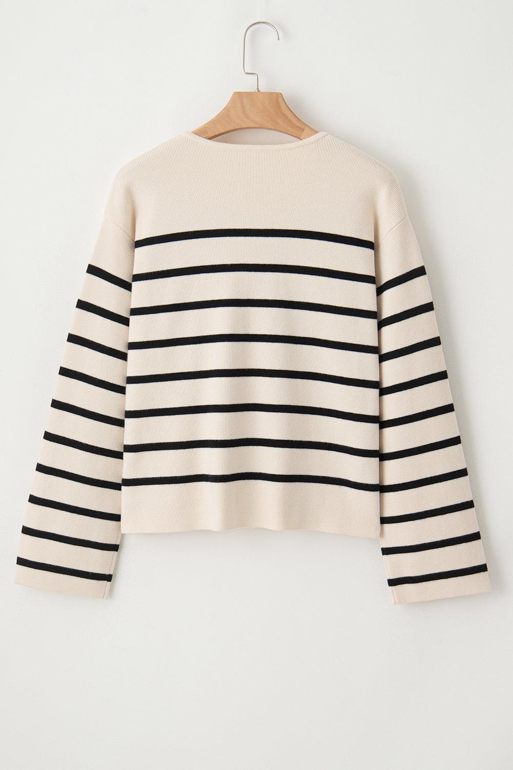Striped Button Up Round Neck Cardigan Carauana Store