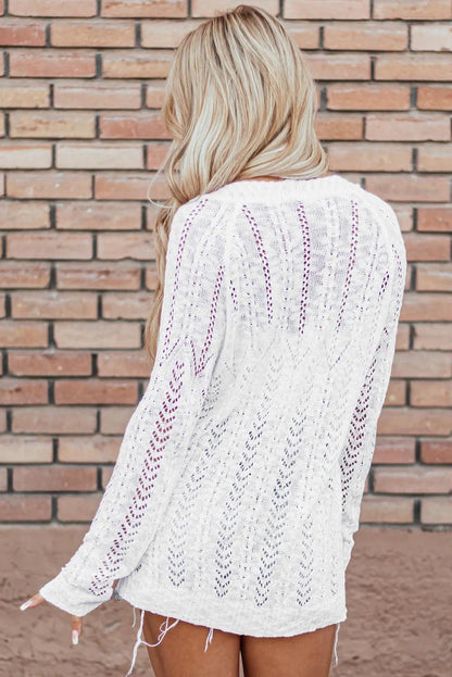 Openwork Open Front Long Sleeve Cardigan Carauana Store