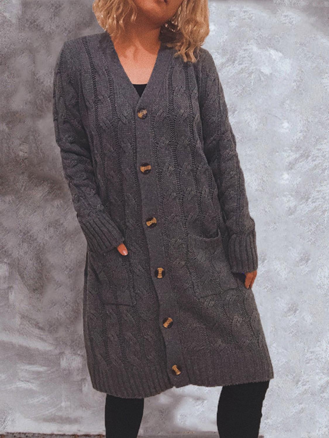 Button Up Cable-Knit Cardigan with Pockets Carauana Store