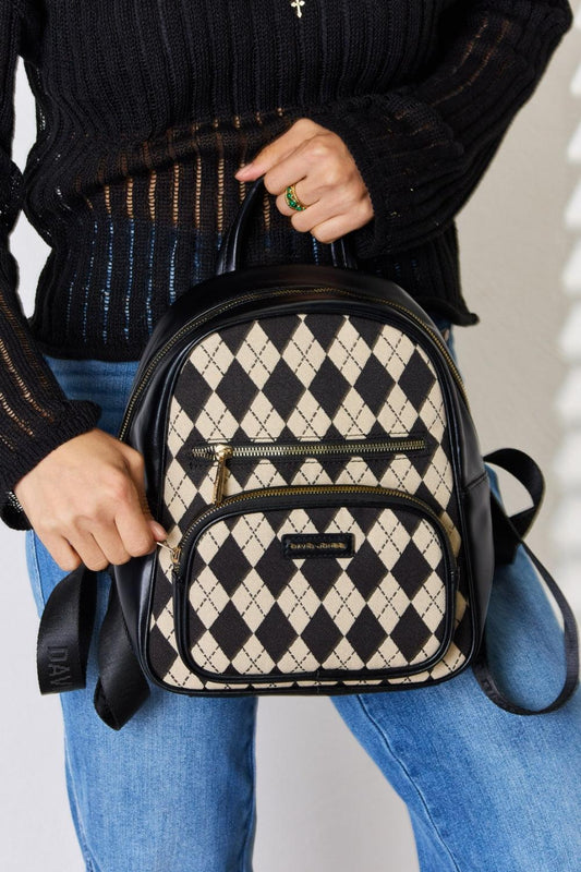 David Jones Argyle Pattern PU Leather Backpack Carauana Store