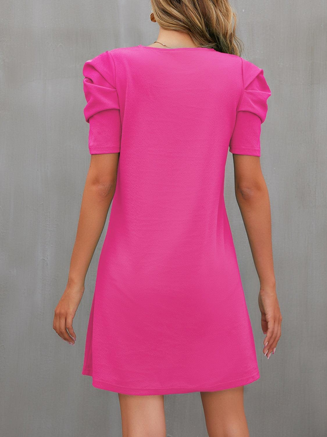 Round Neck Puff Sleeve Mini Dress Carauana Store