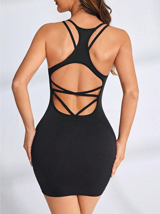 Crisscross Scoop Neck Active Dress Carauana Store