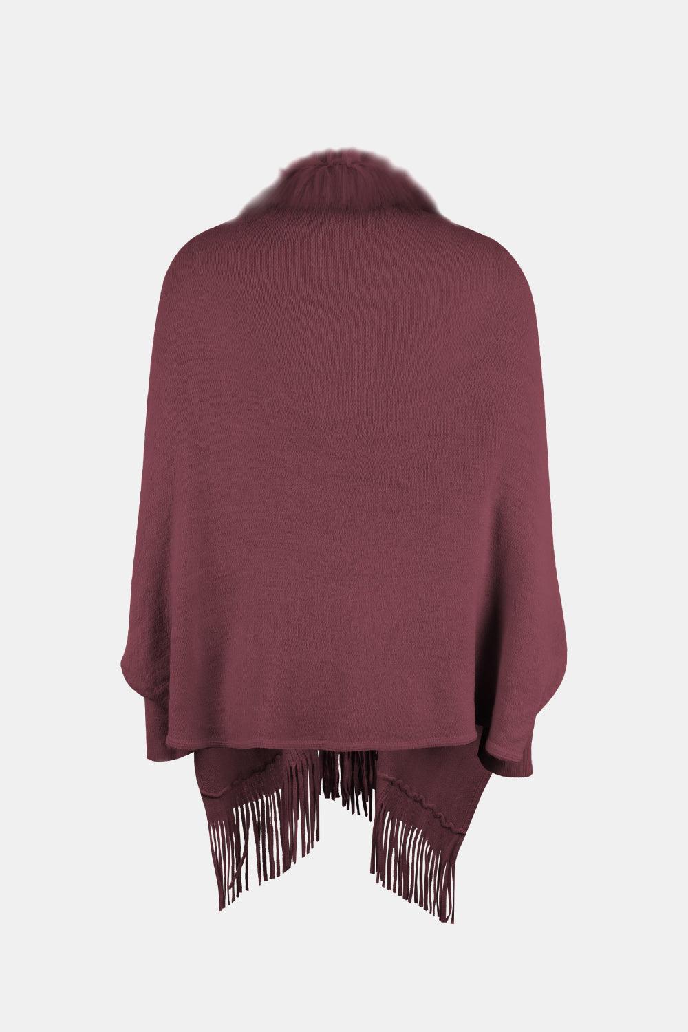 Fringe Open Front Long Sleeve Poncho Carauana Store