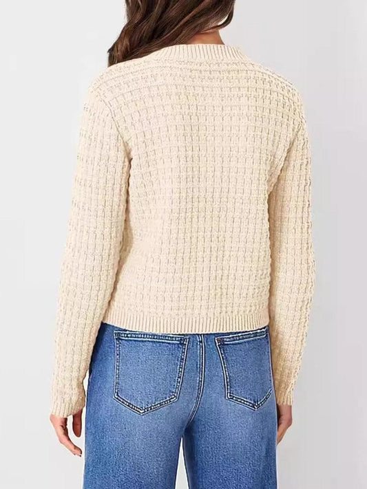 Button Up Round Neck Long Sleeve Cardigan Carauana Store