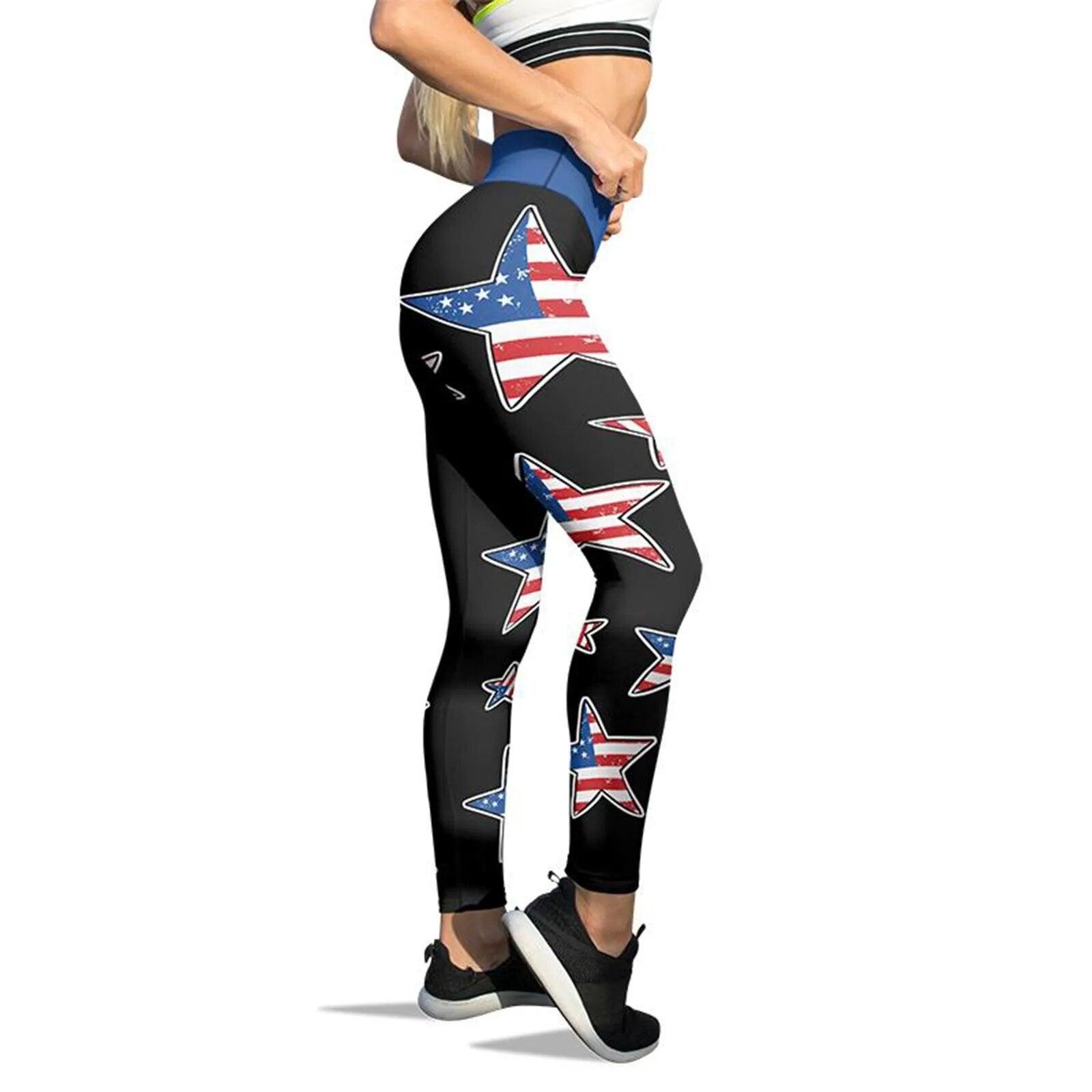 American Flag Printed Leggings For Women Tummy Control Skinny Pants For Yoga Running Pilates Free Shipping