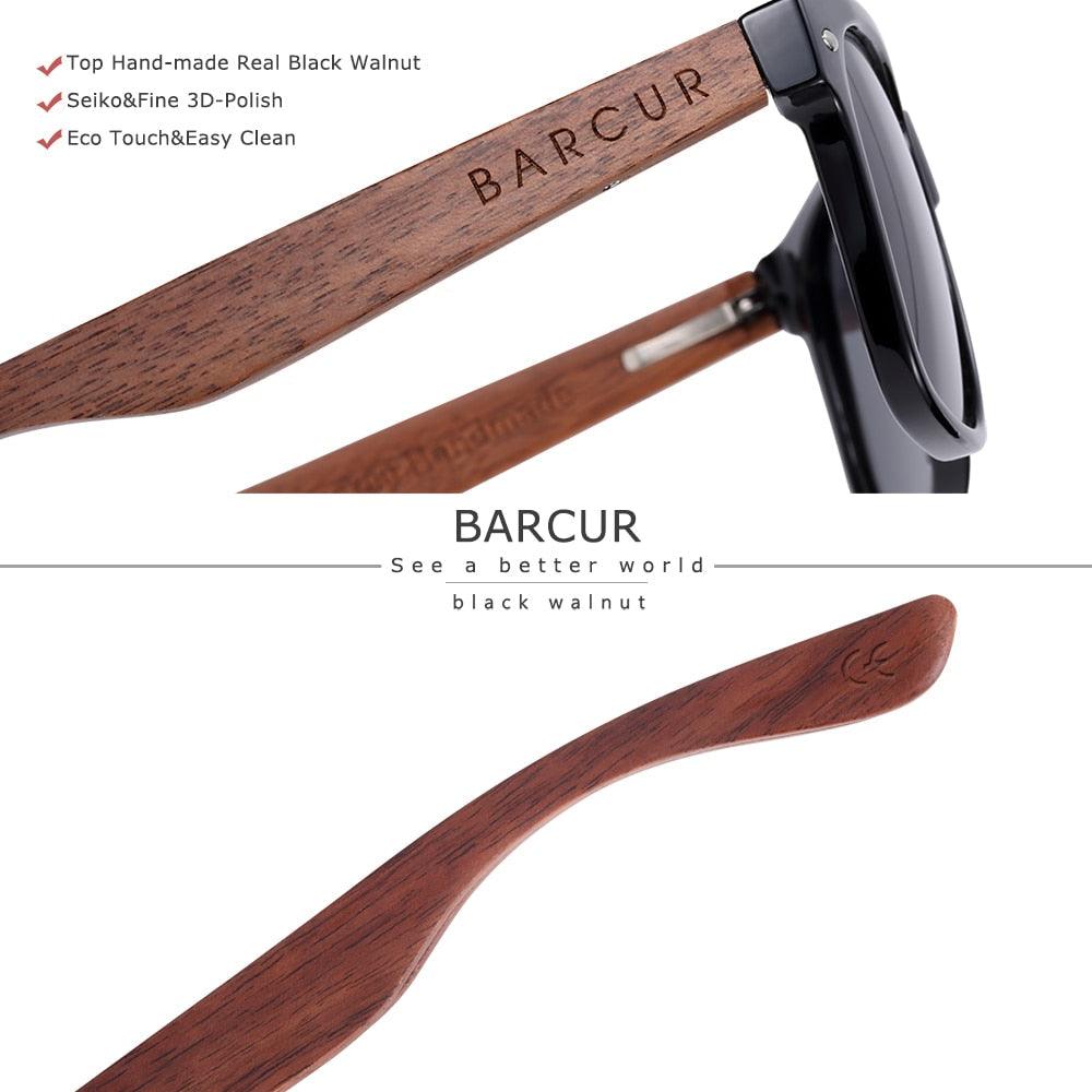 BARCUR Sunglasses Anti Blue Night Vision Mirror Free Wood Box