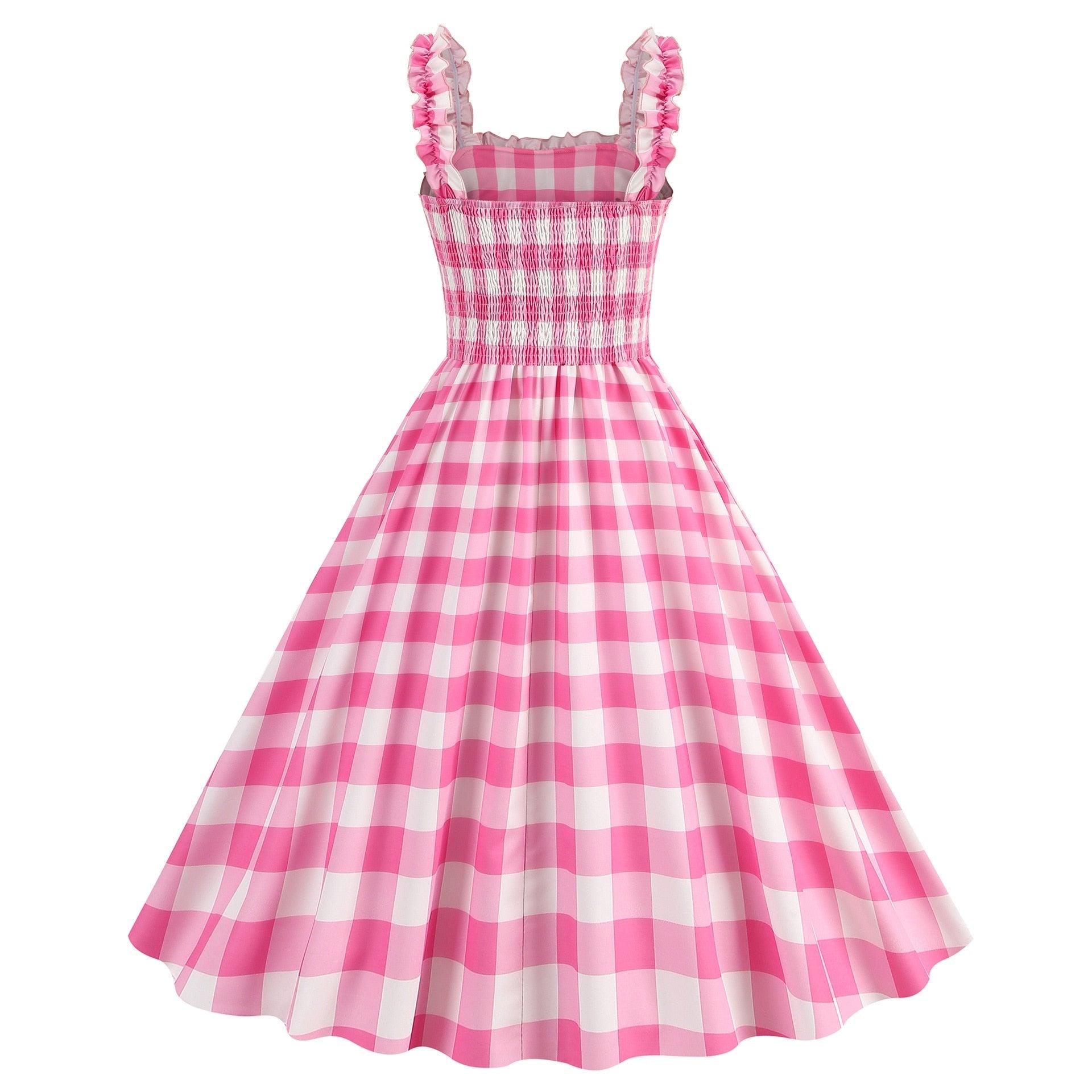 Barbie pink Dress - with a pink plaid pattern 2023 - trendy Strapless Cocktail Rockabilly Party Swing Sweet Girls for cocktail parties and rockabilly events