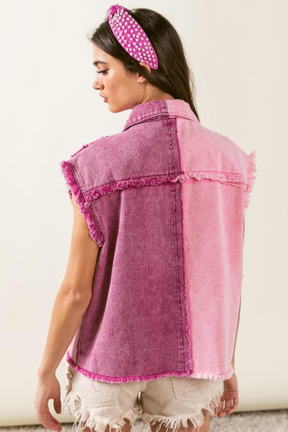 BiBi Pearl & Rhinestone Decor Contrast Raw Hem Vest Coat Carauana Store