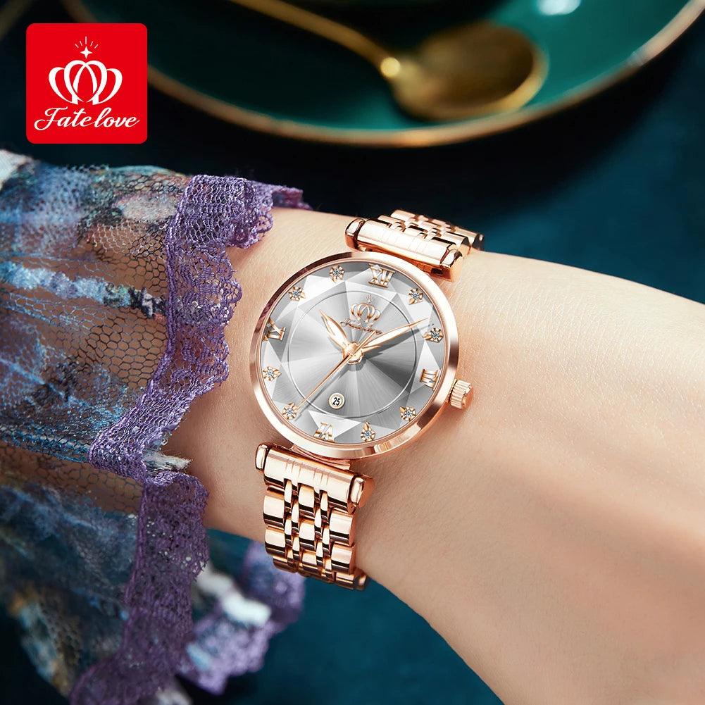 FATE LOVE Quartz Watch for Women Luxury Waterproof Stainless Steel Elegant Dress Ladies' Watch Set Top Brand Women Wristwatch