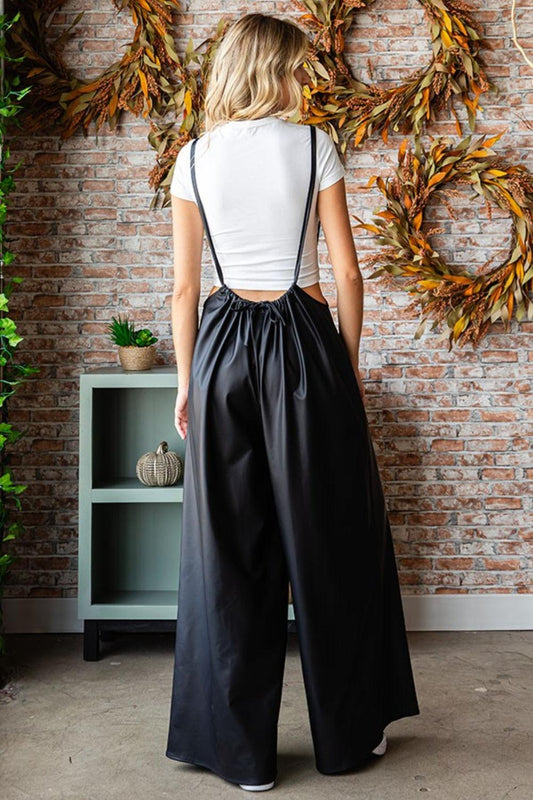 First Love Drawstring Back Spaghetti Strap Wide Leg Overall Carauana Store
