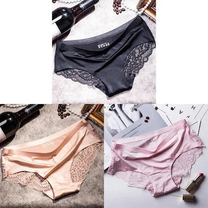 3Pcs Women's Lace Seamless Panties Set - Luxurious Mid-Rise Cotton Spandex Nylon Briefs | Carauana