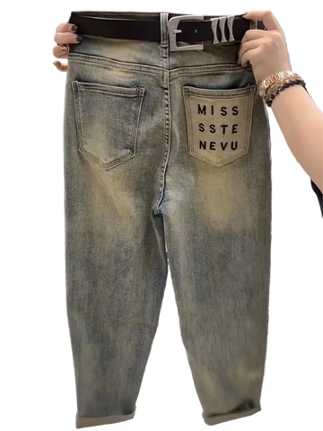 High-Waist Light Wash Loose Harem Jeans for Women 4XL