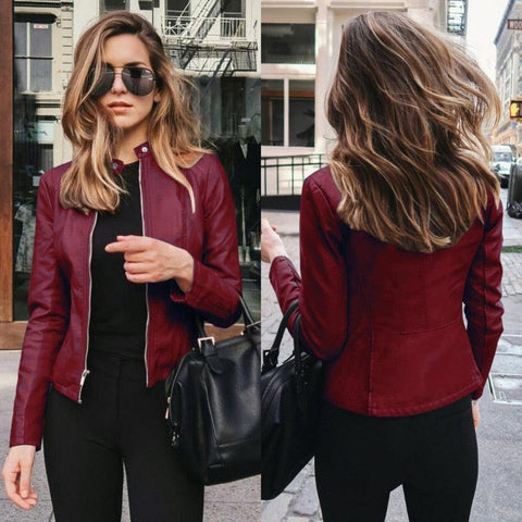 Chaqueta Mujer Abrigo Faux Leather Outwear Cremallera Traje Primavera Otoño