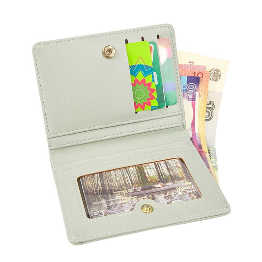 Light gray wallet with cards and money