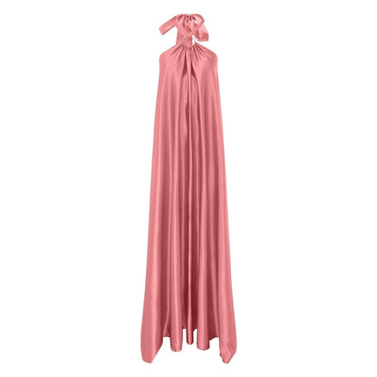 Long Formal Satin Dress Halter Neck Sleeveless