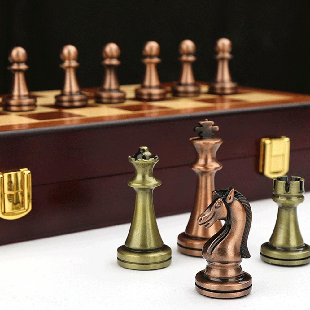 Luxury Metal Chess Pieces Wooden Chess Board Family Board Game Toys Indoor Decoration