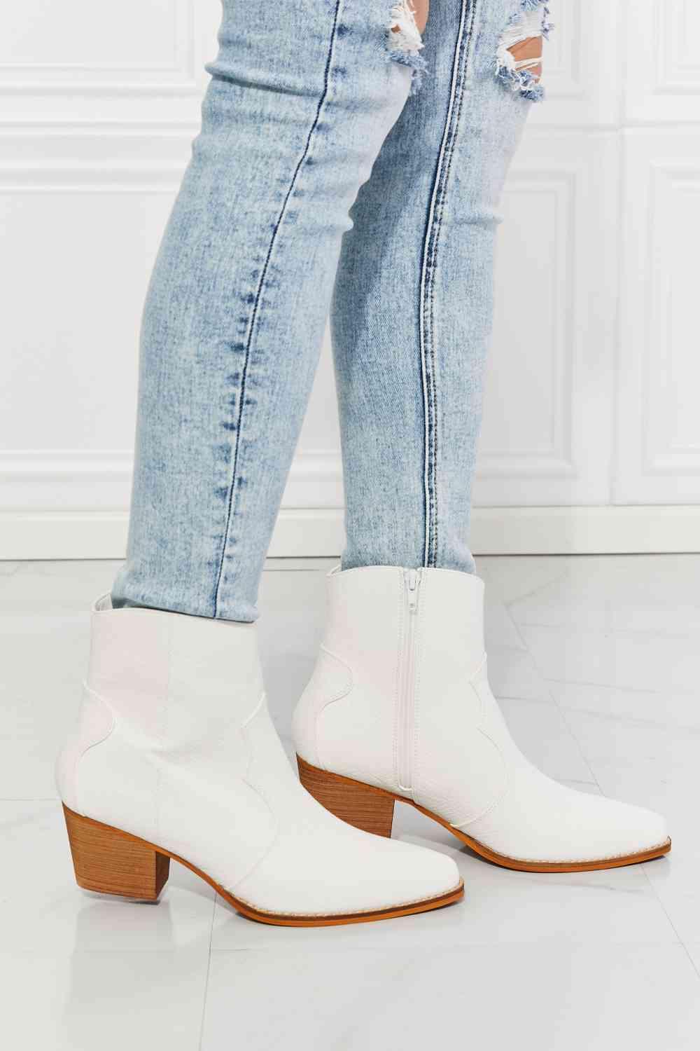 MMShoes Watertower Town Faux Leather Western Ankle Boots in White Carauana Store
