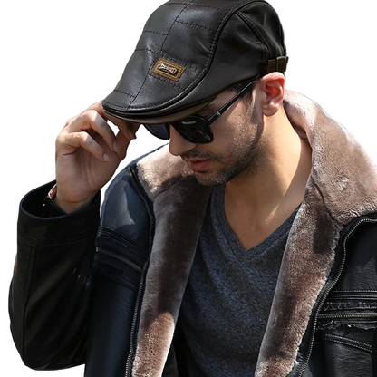 Man wearing a black cap and sunglasses, with a gray jacket and shirt.