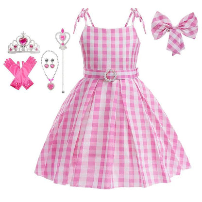 Movie Barbie Cosplay Girls Dress Long Style Lattice Sling Princess Dress For 3-10Years Kids