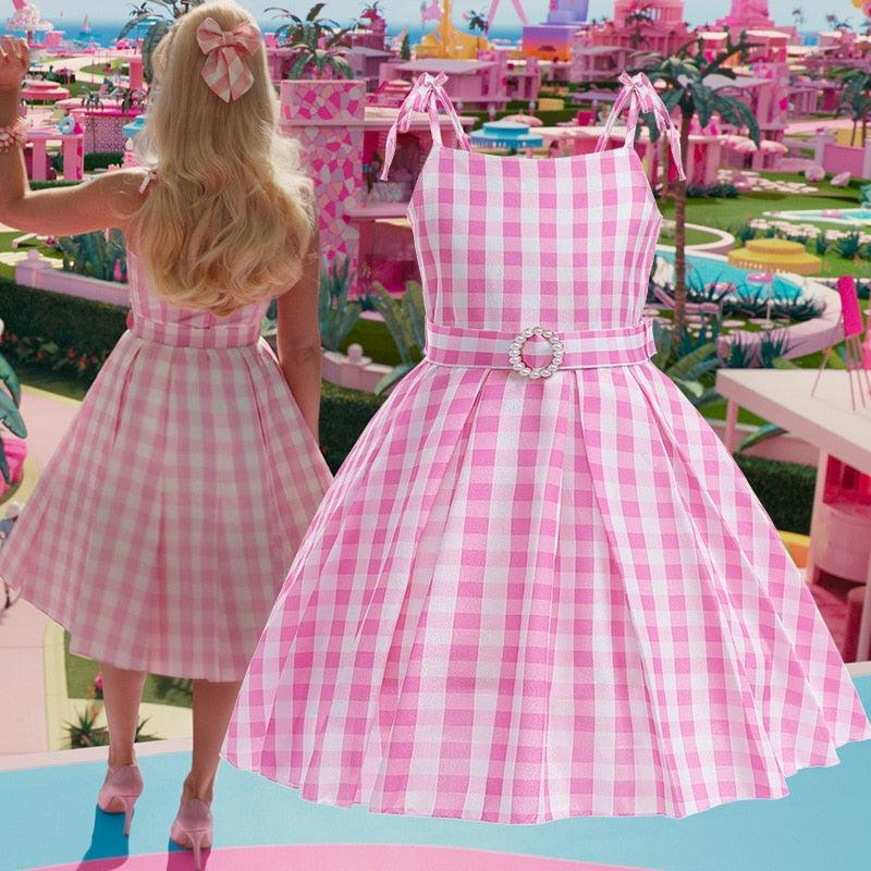 Movie Barbie Cosplay Girls Dress Long Style Lattice Sling Princess Dress For 3-10Years Kids