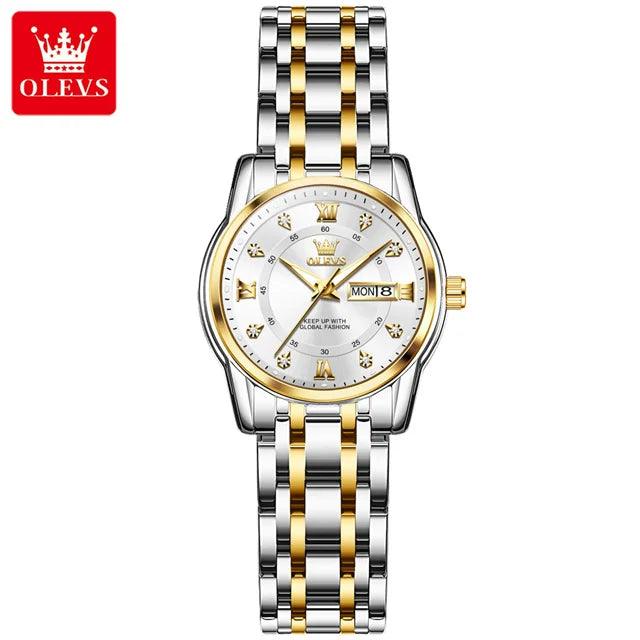 OLEVS Couple Watch Pair for Men and Women Stainless Steel Waterproof Men's Watches Luxury Gold Diamond Lover's Wristwatches 2023