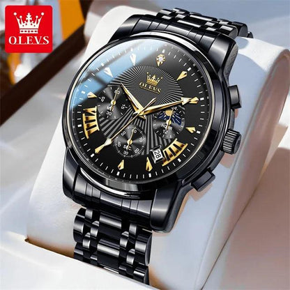 OLEVS Luxury Brand Quartz Watch for Men Waterpoof Chronograph Men's Wristwatch Auto Date Dual Calendar Moon Phase Man Watch New