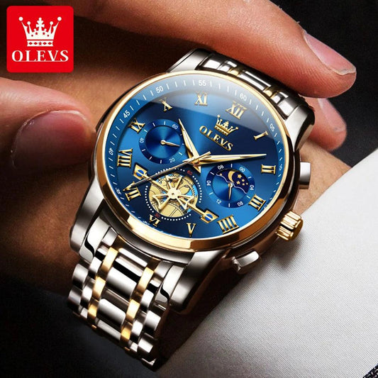 OLEVS Men’s Watch Analog Quartz Movement Business Stainless Steel Waterproof Luminous Chronograph Day Date Male Wrist Watches Carauana Store