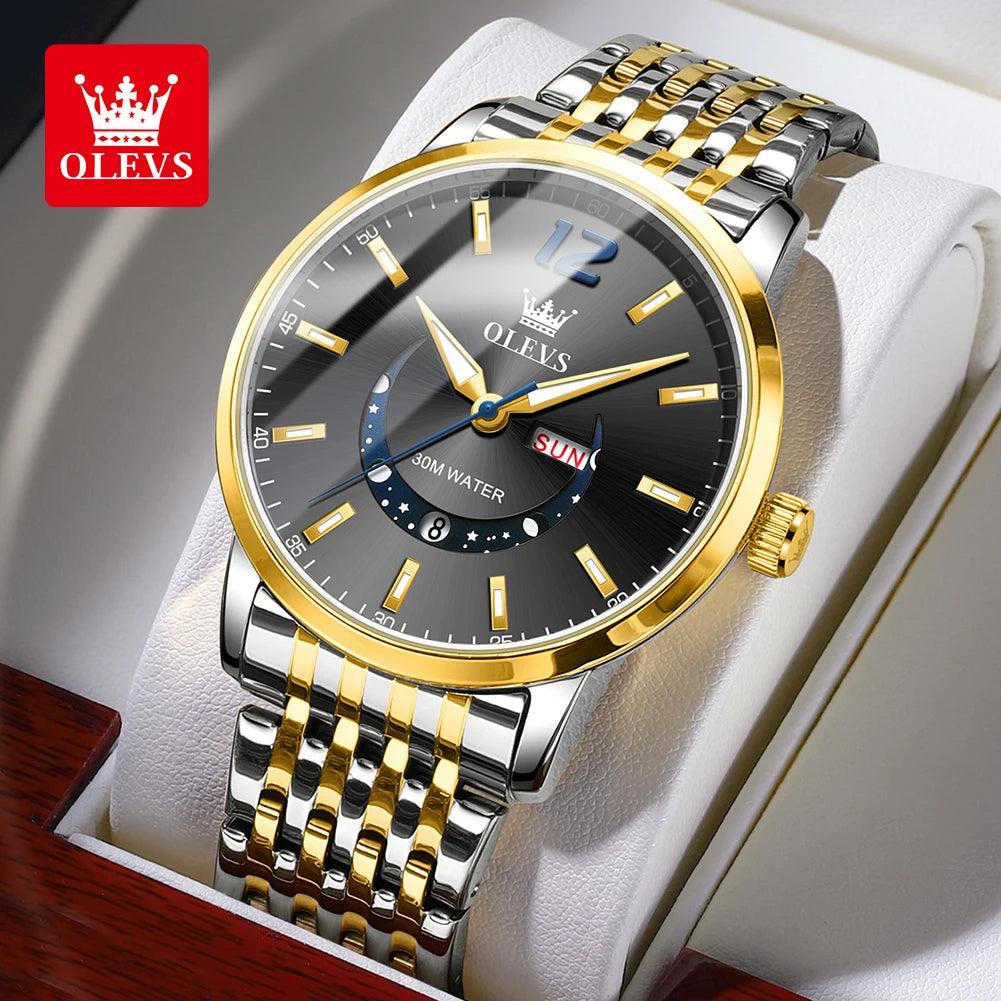 OLEVS Men's Watches Fashion Trend Crescent Shaped Dial Original Quartz Watch