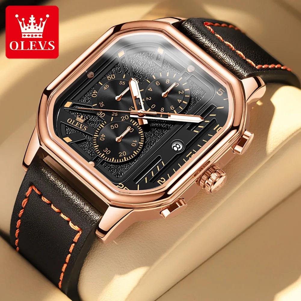 OLEVS Original Certification Top Luxury Men's Watches Waterproof Fashion Luminous Multifunctional Quartz Watch Leather Strap