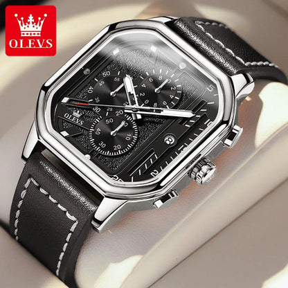 OLEVS Original Certification Top Luxury Men's Watches Waterproof Fashion Luminous Multifunctional Quartz Watch Leather Strap