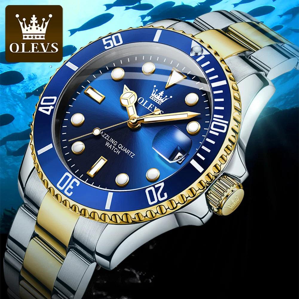 OLEVS Watches for Men with Date Luxury Big Face Waterproof Mens Wristwatch Analog Dress Two Tone Stainless Steel Man Watch