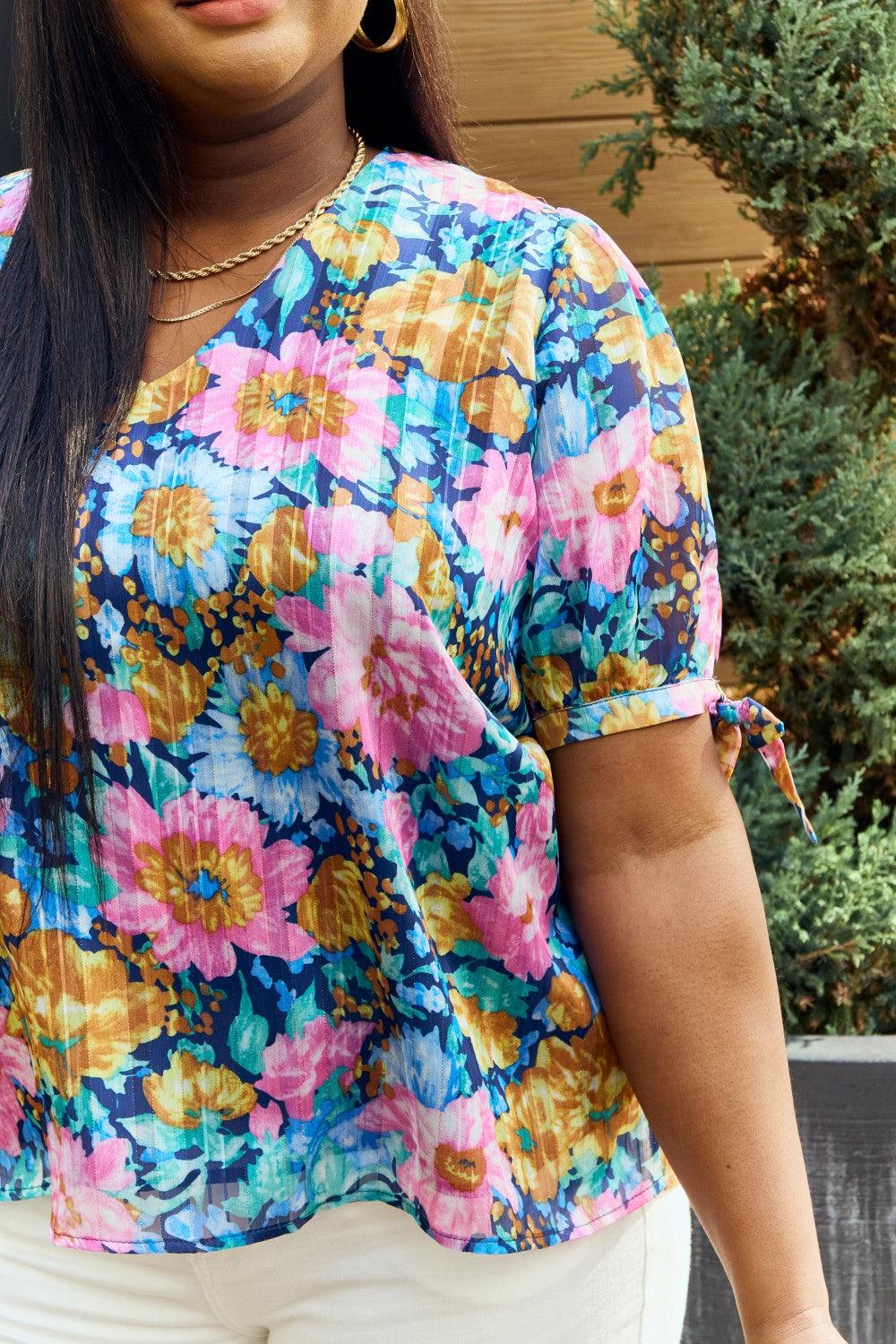 Petal Dew Full Size Floral V-Neck Tie Detail Blouse Carauana Store