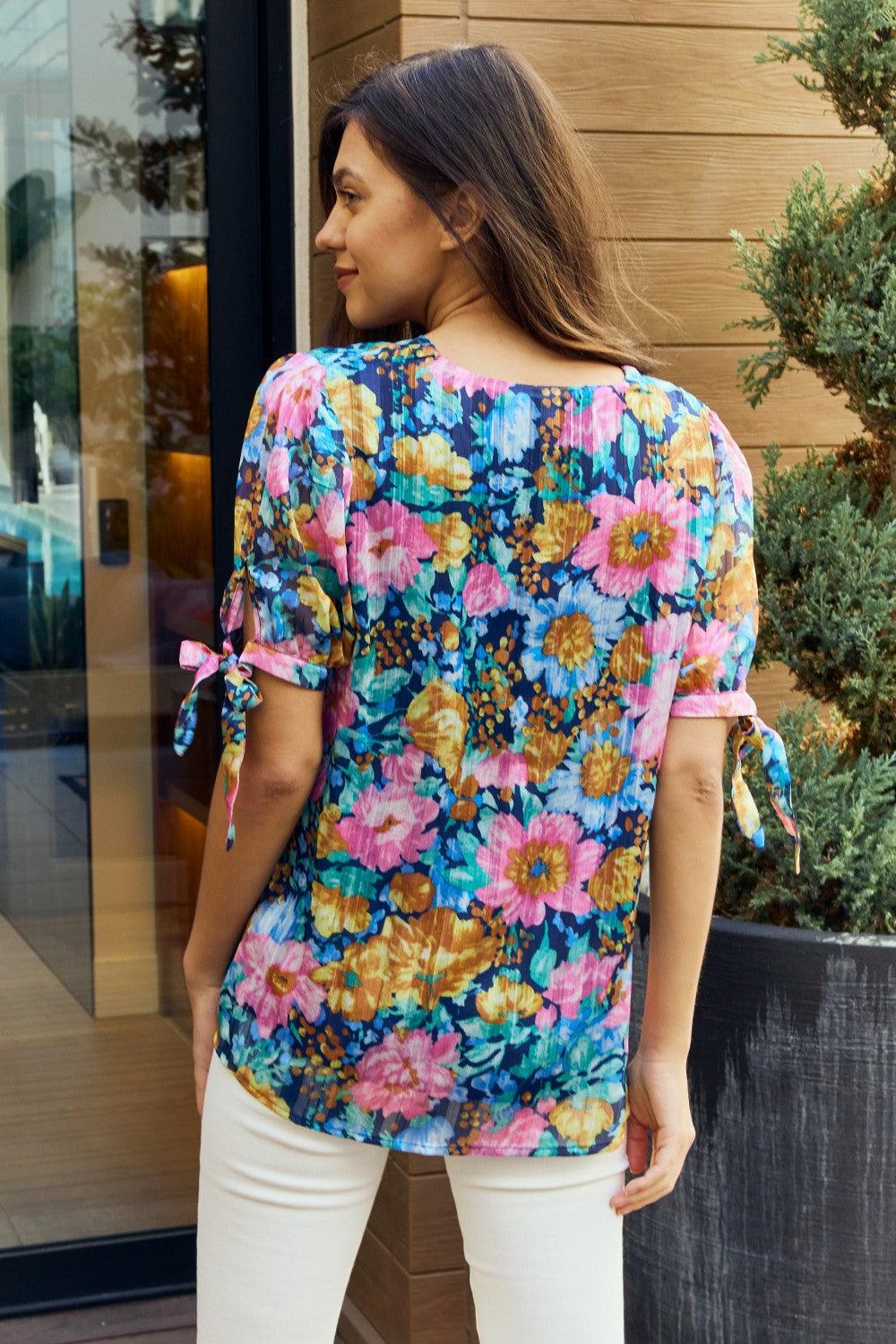 Petal Dew Full Size Floral V-Neck Tie Detail Blouse Carauana Store