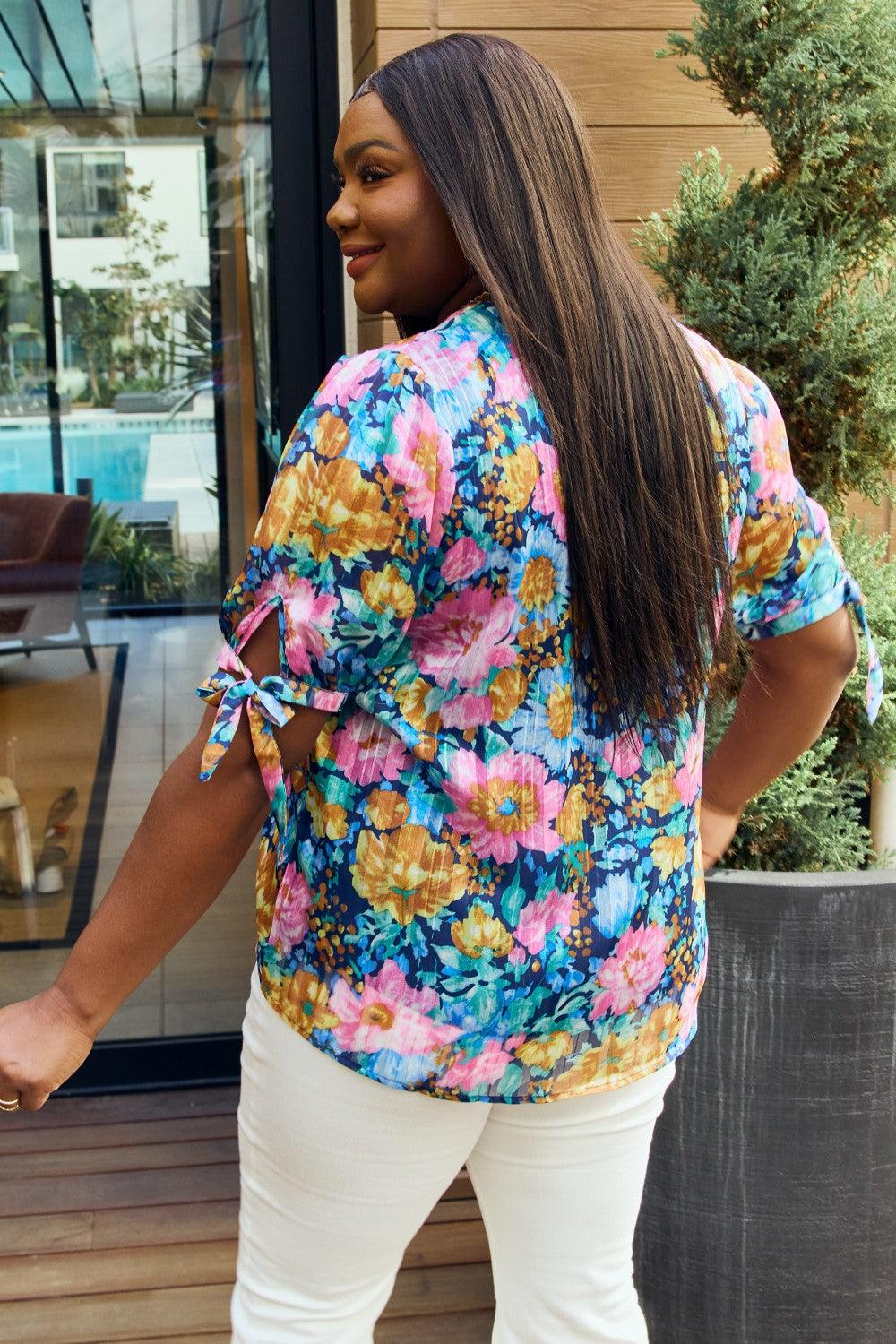 Petal Dew Full Size Floral V-Neck Tie Detail Blouse Carauana Store