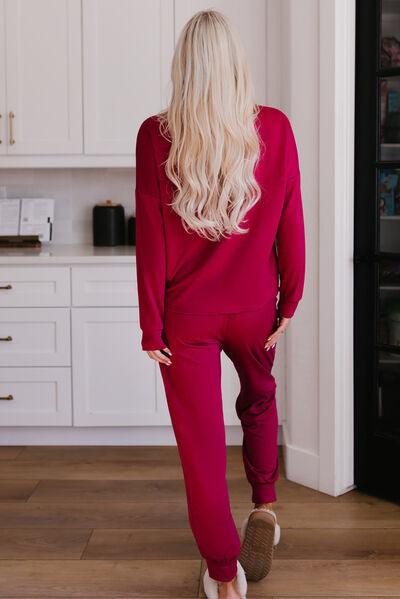 Round Neck Top and Drawstring Pants Lounge Set Carauana Store