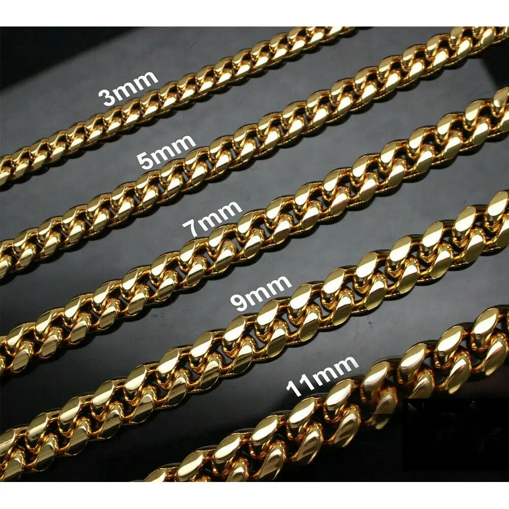 Hiphop Stainless Steel Necklace Curb Cuban Link Chain For Men Women Gold Color Solid Metal Punk Jewelry Gift KNM08 - CaRaUaNa Fashion