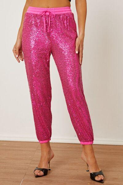 Sequin Drawstring Pants with Pockets Carauana Store
