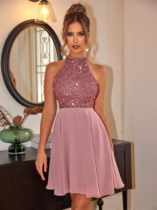 Sequin Mock Neck Mini Dress Carauana Store