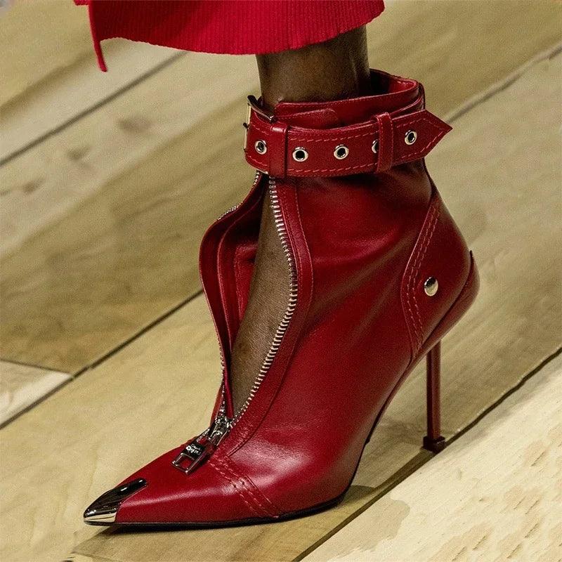 Stylish Short Boots Autumn Winter New Red High Heels Ankle Boots