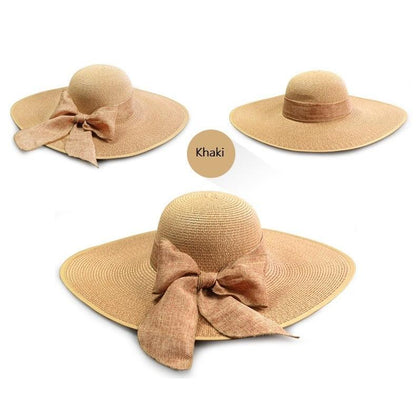 Summer Women Straw Hat Bowknot Wide Brim Floppy Panama Hats Female Lady Outdoor Foldable Beach Sun Cap