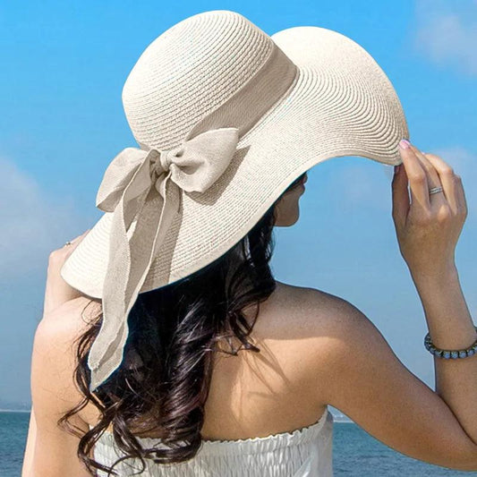 Summer Women Straw Hat Bowknot Wide Brim Floppy Panama Hats Female Lady Outdoor Foldable Beach Sun Cap Carauana Store