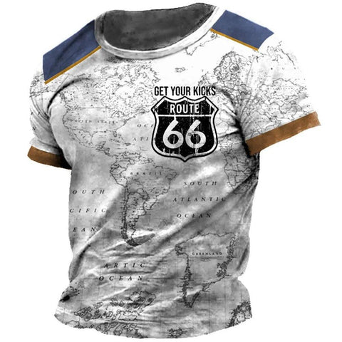 T-Shirt Men Vintage Print 3D American Route 66 T Shirt Short Sleeve Tee