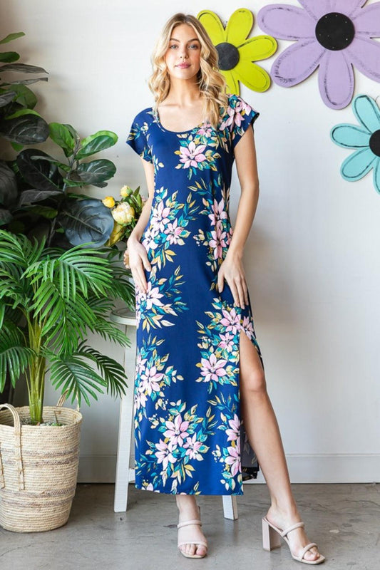 Heimish Full Size Floral Short Sleeve Slit Dress Carauana Store