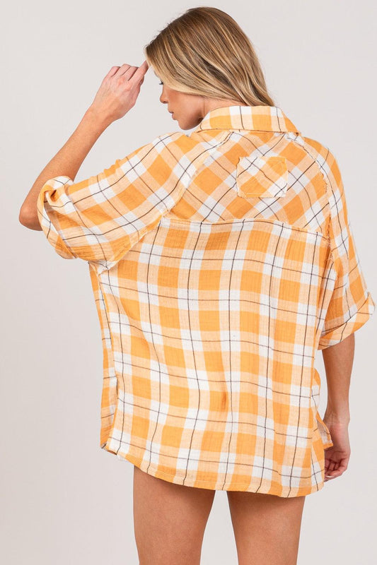 SAGE + FIG Plaid Button Up Side Slit Shirt Carauana Store
