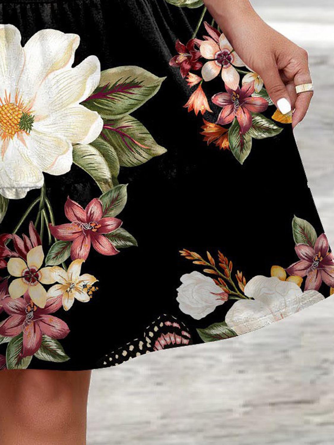 Printed Round Neck Tiered Dress Carauana Store