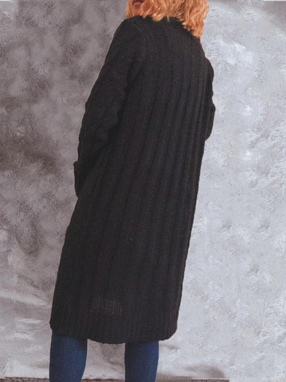 Button Up Cable-Knit Cardigan with Pockets Carauana Store